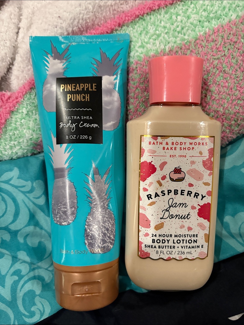 Bath and body works set in pineapple punch and raspberry jam donut